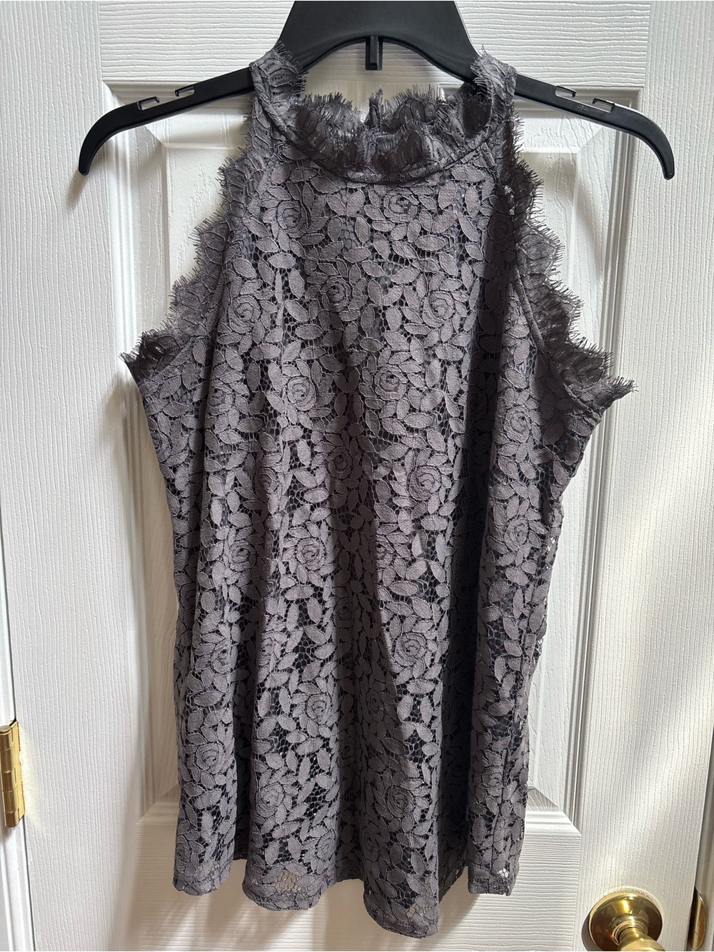 Berryou Fliral Lace High-Neck/Halter Top in Gray, Size S, NWT